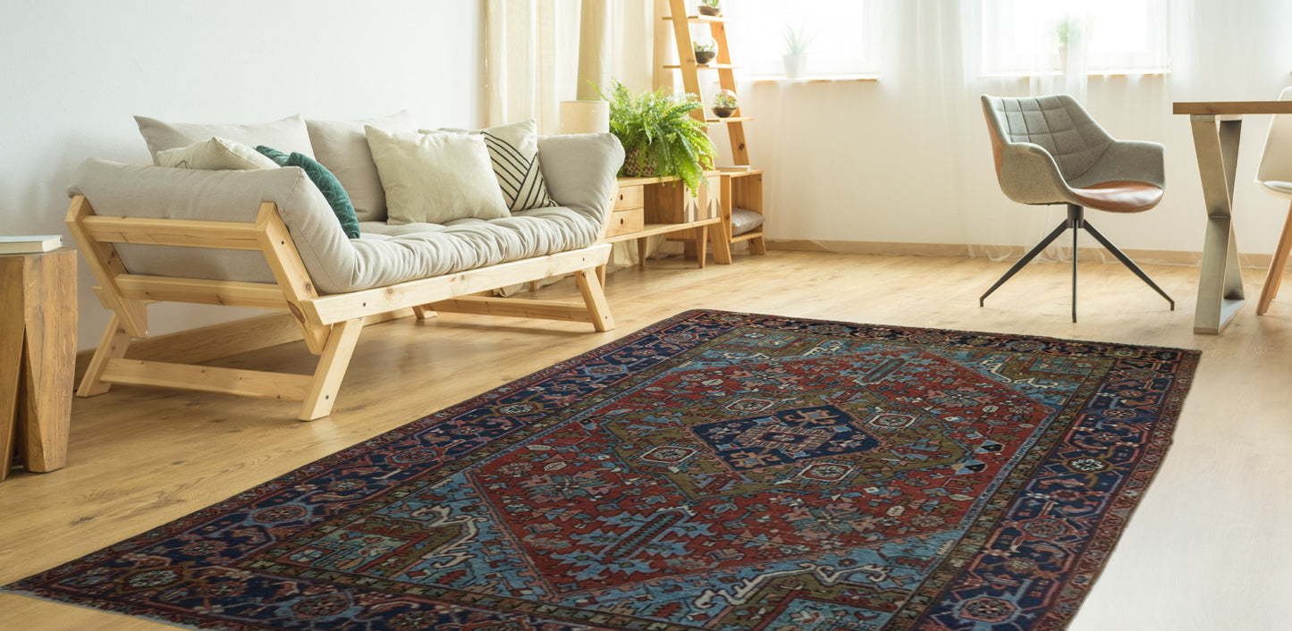 SOLD - Antique Persian Heriz Rug, 7'x10'