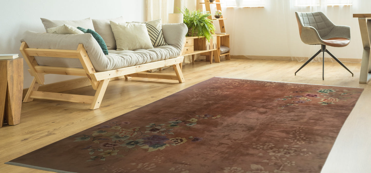 Antique Chinese Art Deco Rug, 9x11, 'The Terracotta Peach'