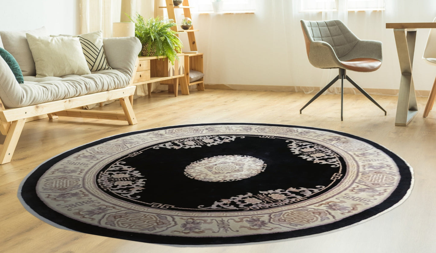 Vintage Round Chinese Rug, 8 ft Diameter