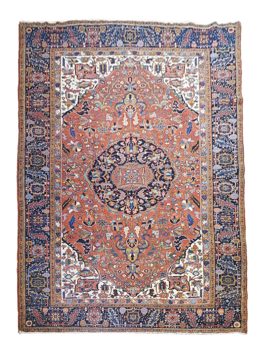 SOLD - Antique Persian Heriz Rug, 7'7x10'11 - "BRIGHT MAGIC"