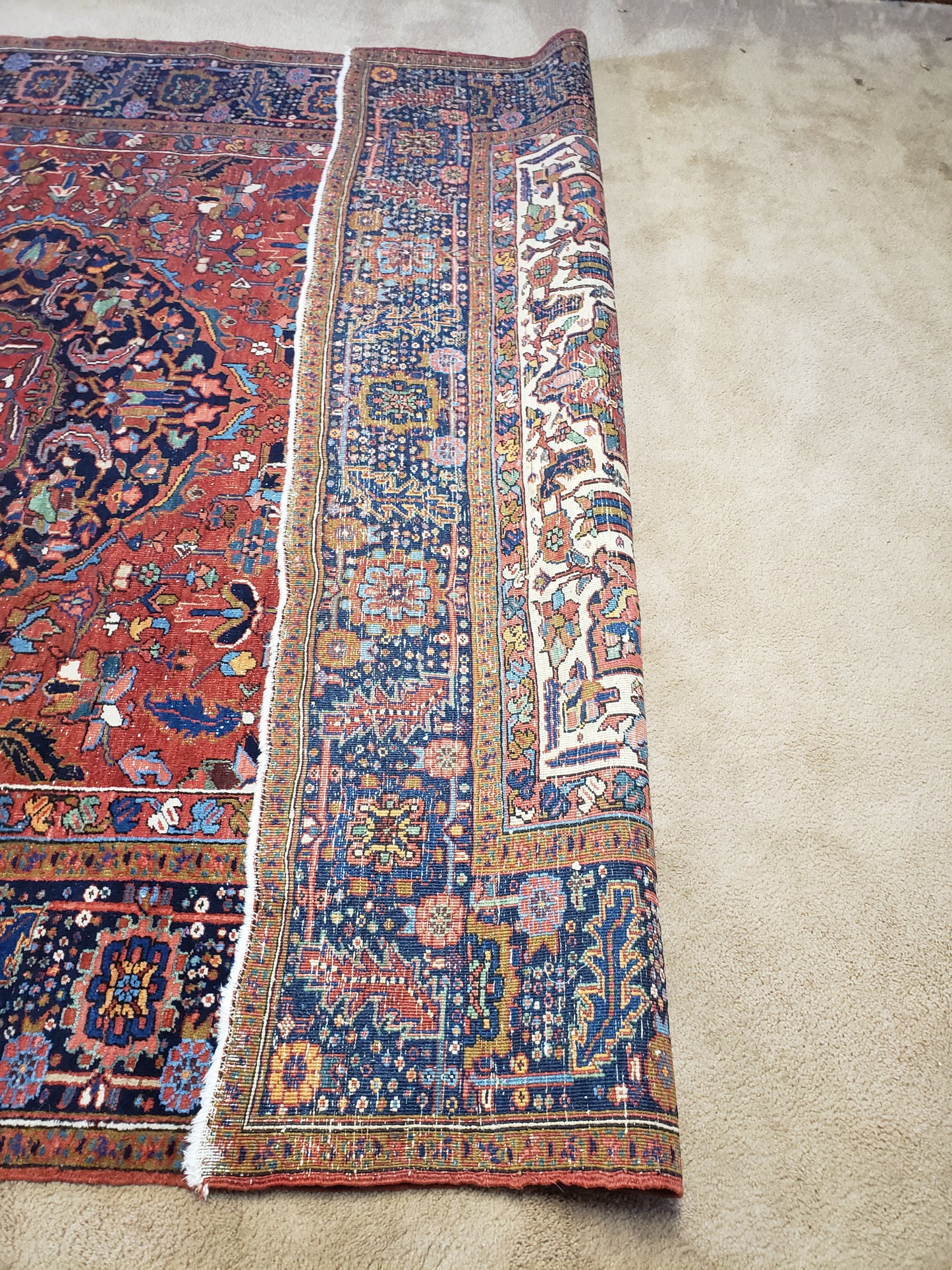 SOLD - Antique Persian Heriz Rug, 7'7x10'11 - "BRIGHT MAGIC"