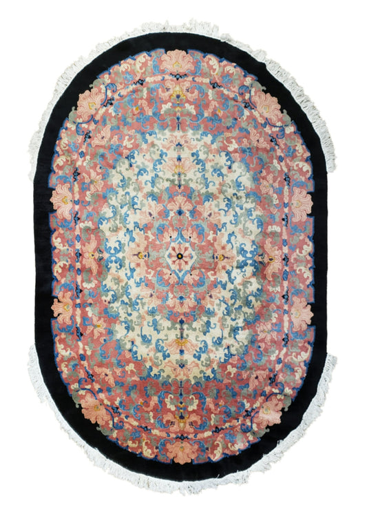 SOLD - Antique Oval Fette Chinese Rug, 7'x10'
