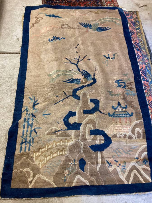 Antique Chinese Art Deco Fette Pictorial Rug, 4x6