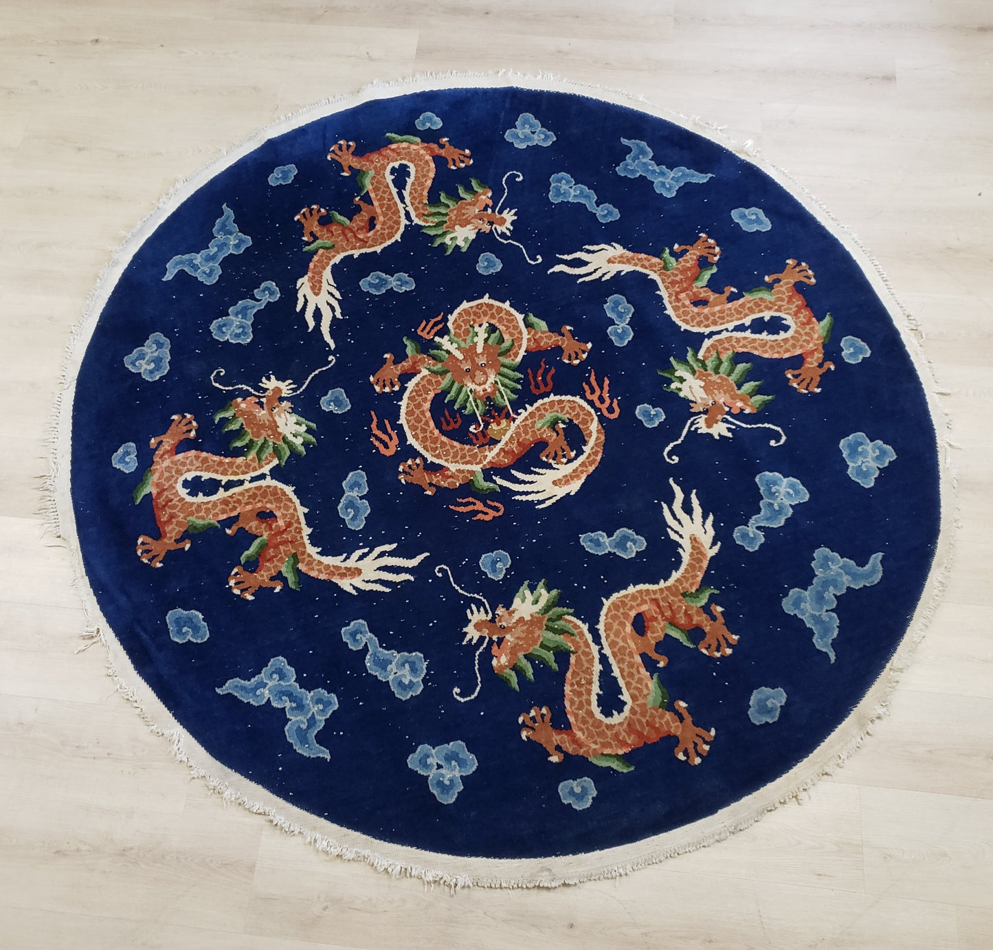 SOLD - Chinese Dragon Rug, Round, 6' diameter, "Antique Dragon Sky"