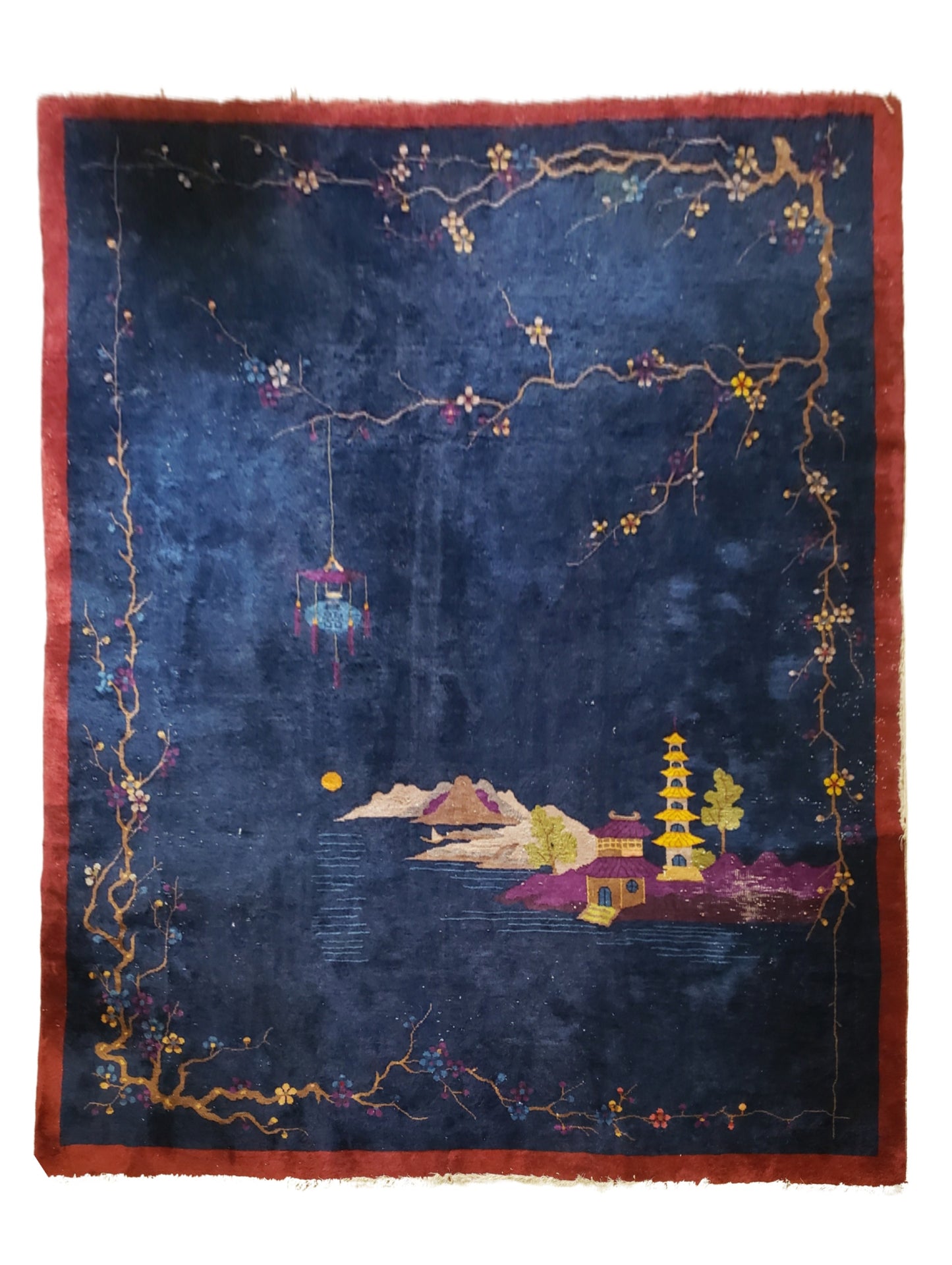 SOLD - Nichols Art Deco Chinese Rug, 8x10 - "Pagoda Island Night"