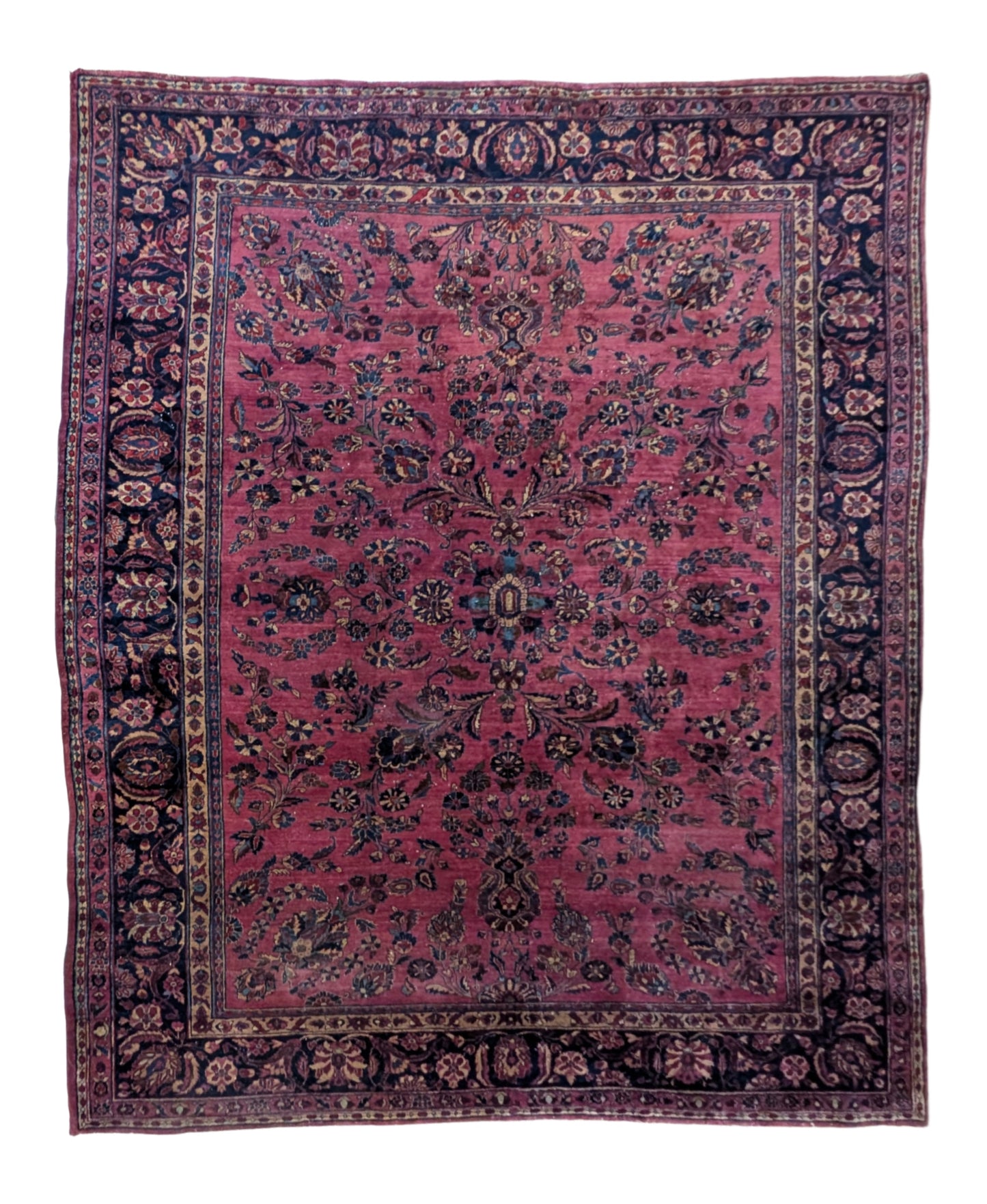 Antique Persian Sarouk Rug, 9x11 - Lustrous Rose Legacy