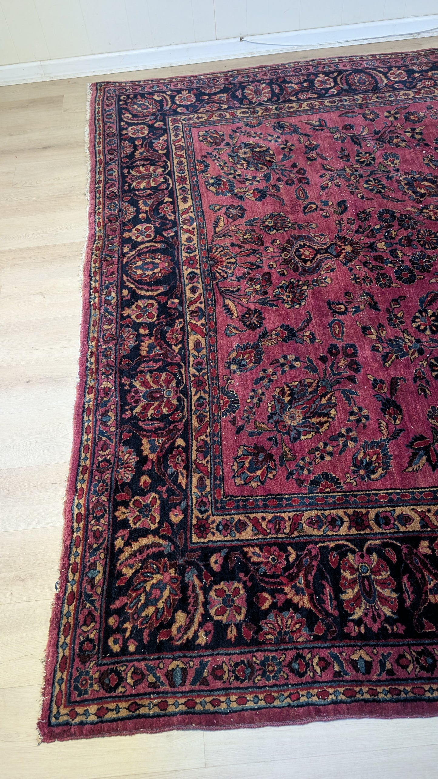 Antique Persian Sarouk Rug, 9x11 - Lustrous Rose Legacy