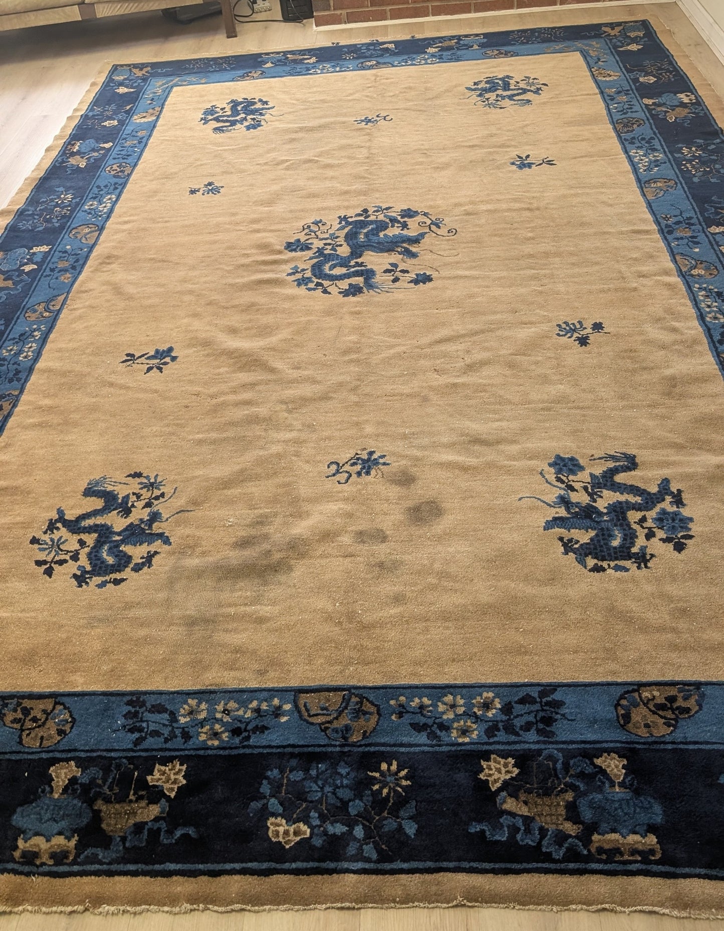Antique Chinese Peking Rug, 9x13 - "The Five Dragons"