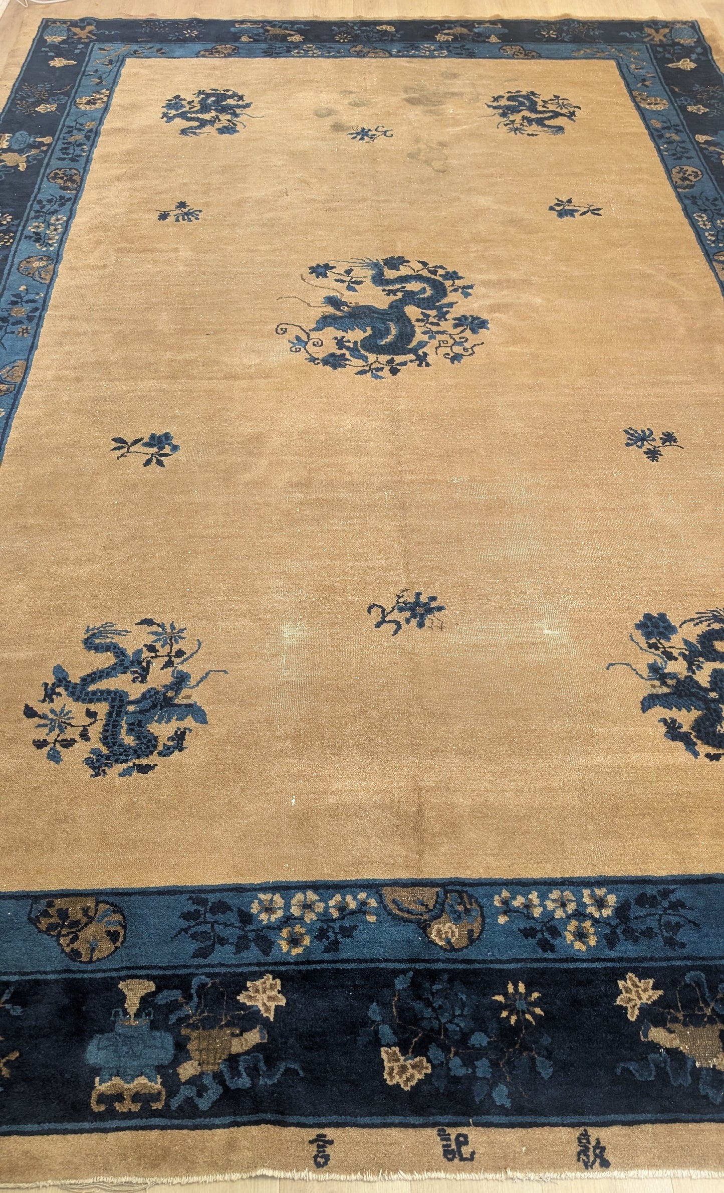 Antique Chinese Peking Rug, 9x13 - "The Five Dragons"