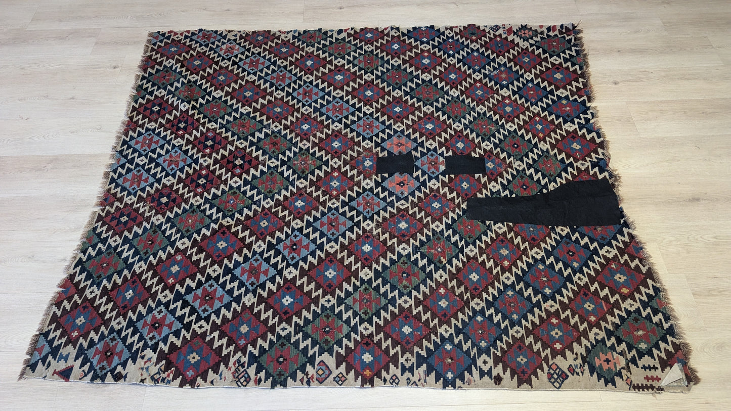 Vintage Afghan Kilim, 5x6, "The Lightning Mosaic"