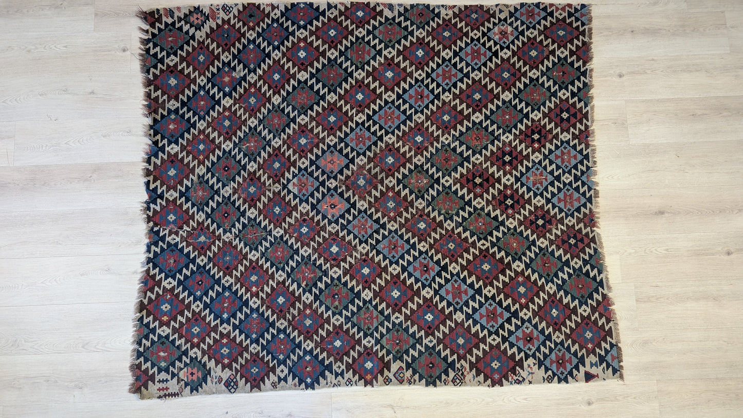 Vintage Afghan Kilim, 5x6, "The Lightning Mosaic"