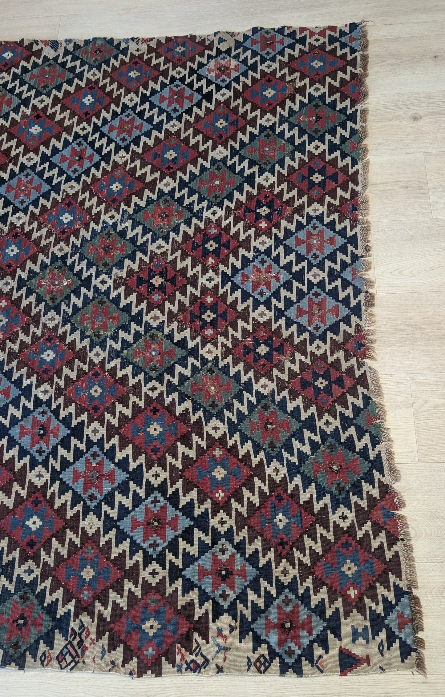 Vintage Afghan Kilim, 5x6, "The Lightning Mosaic"