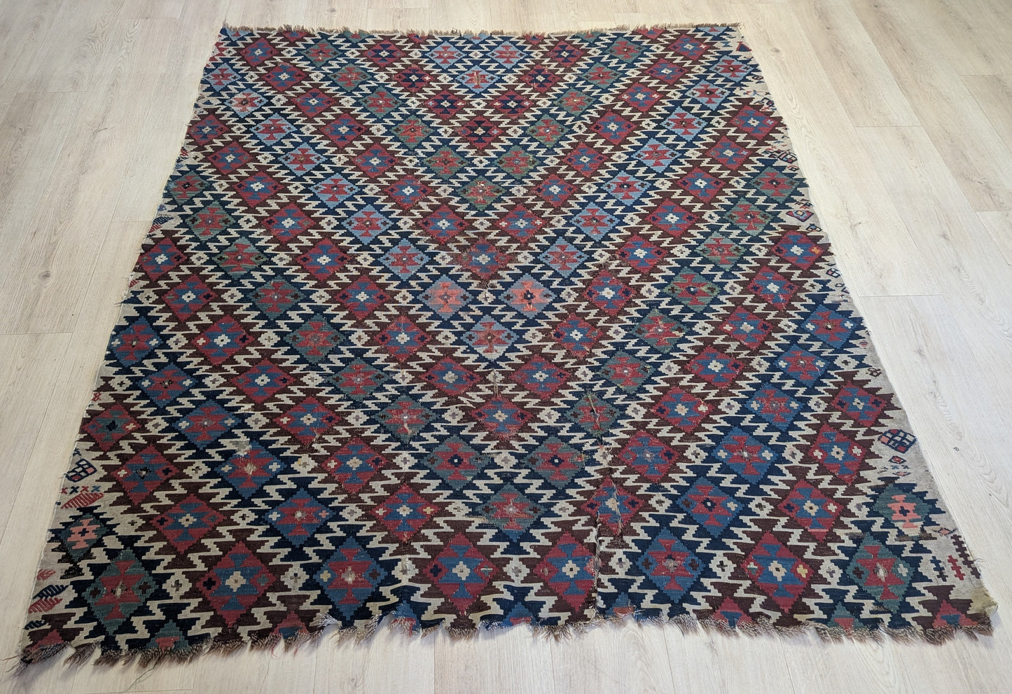 Vintage Afghan Kilim, 5x6, "The Lightning Mosaic"