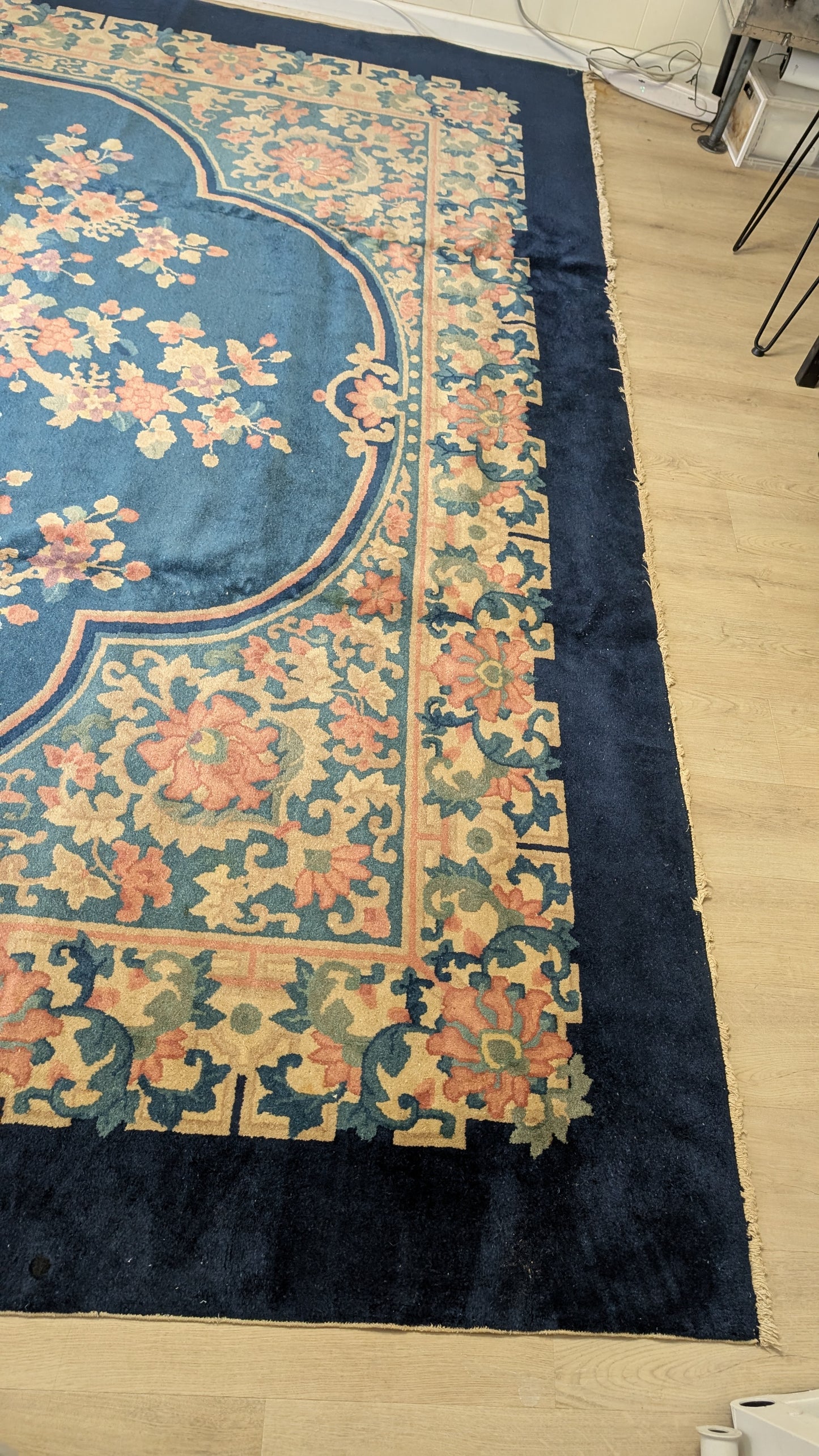 Antique Chinese Art Deco Rug, 11x16, "Palace Blossoms at Dusk"