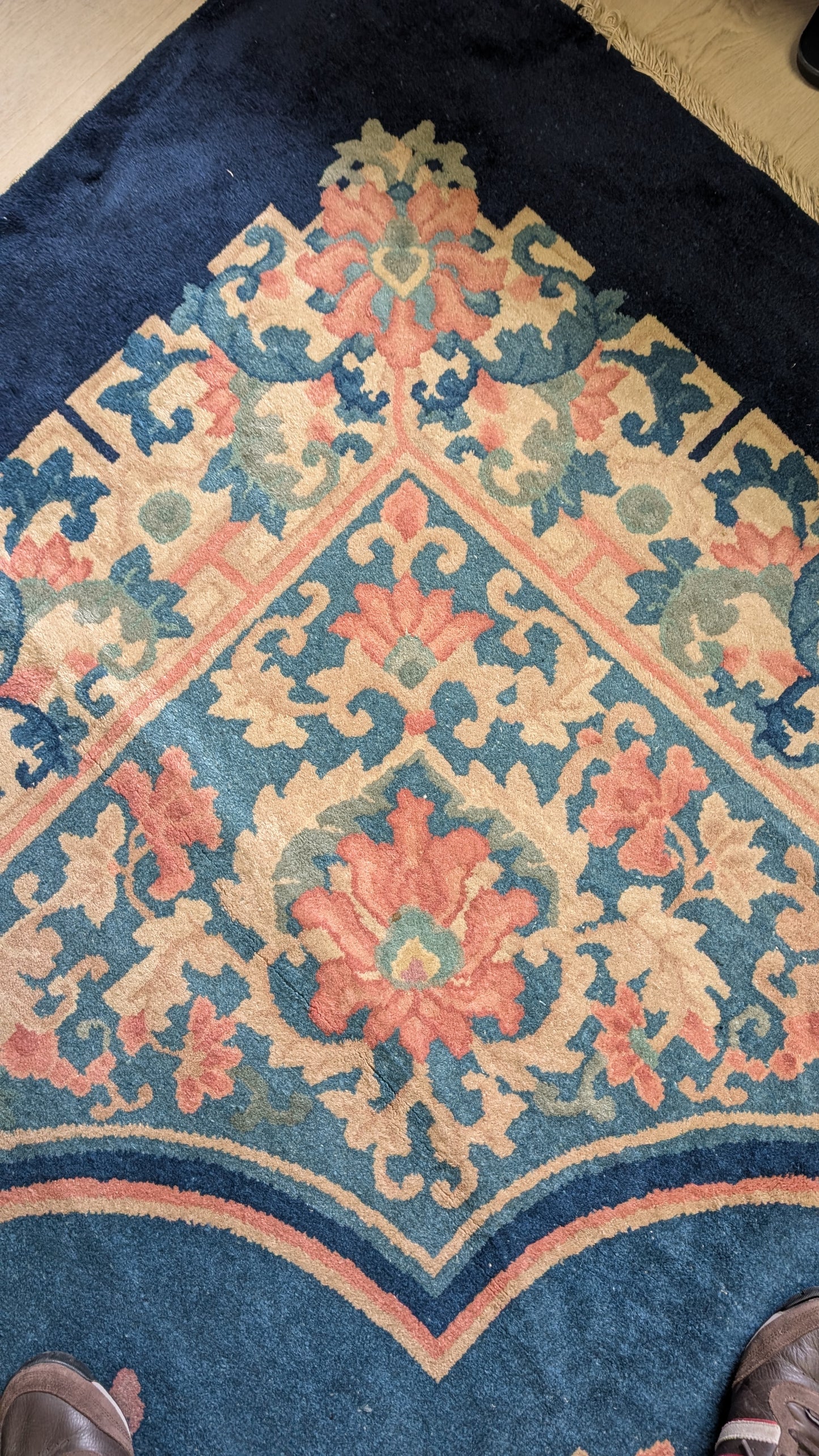 Antique Chinese Art Deco Rug, 11x16, "Palace Blossoms at Dusk"