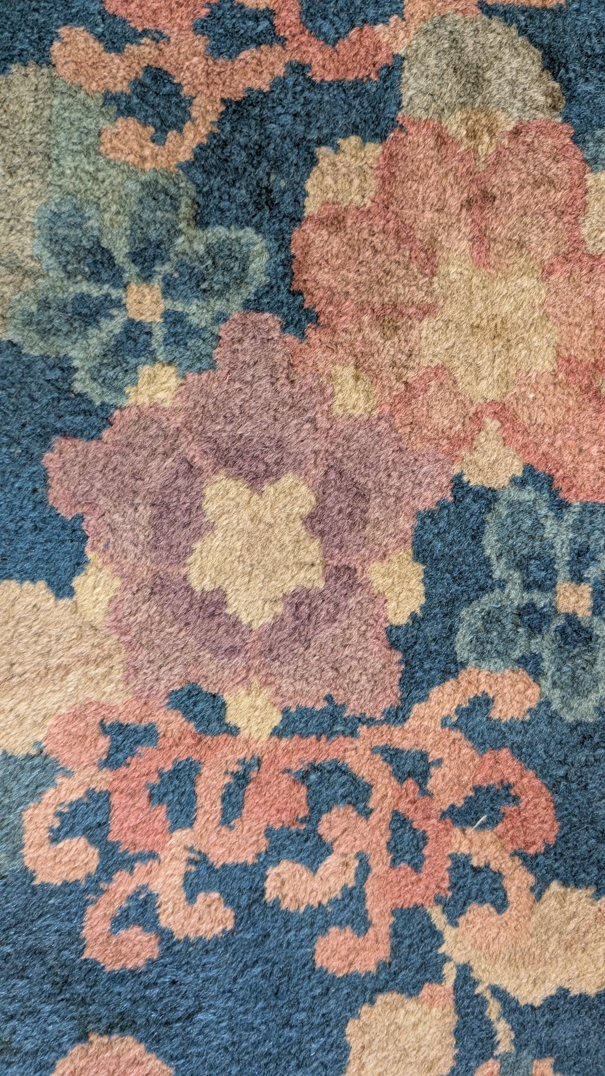 Antique Chinese Art Deco Rug, 11x16, "Palace Blossoms at Dusk"