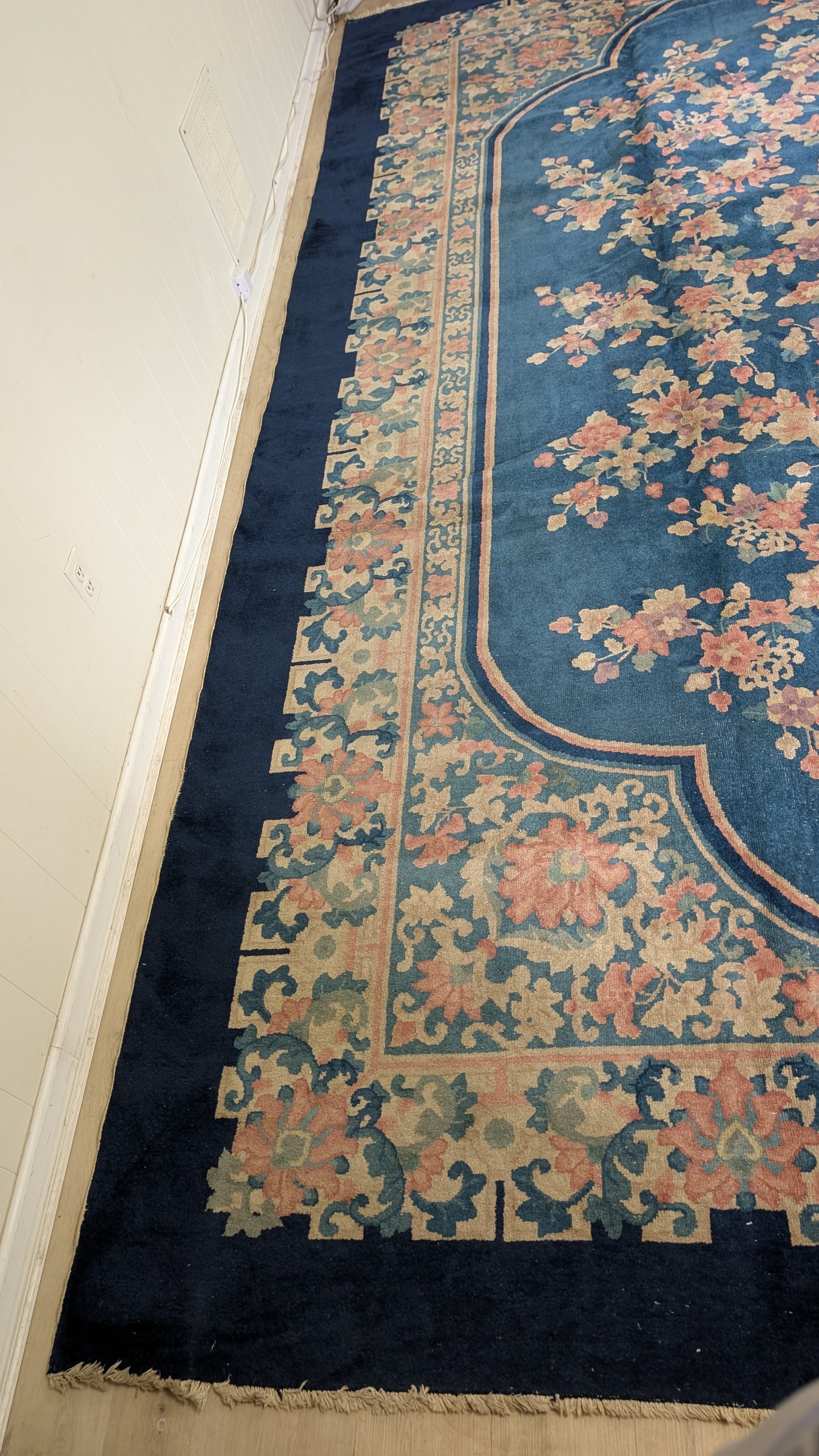 Antique Chinese Art Deco Rug, 11x16, "Palace Blossoms at Dusk"