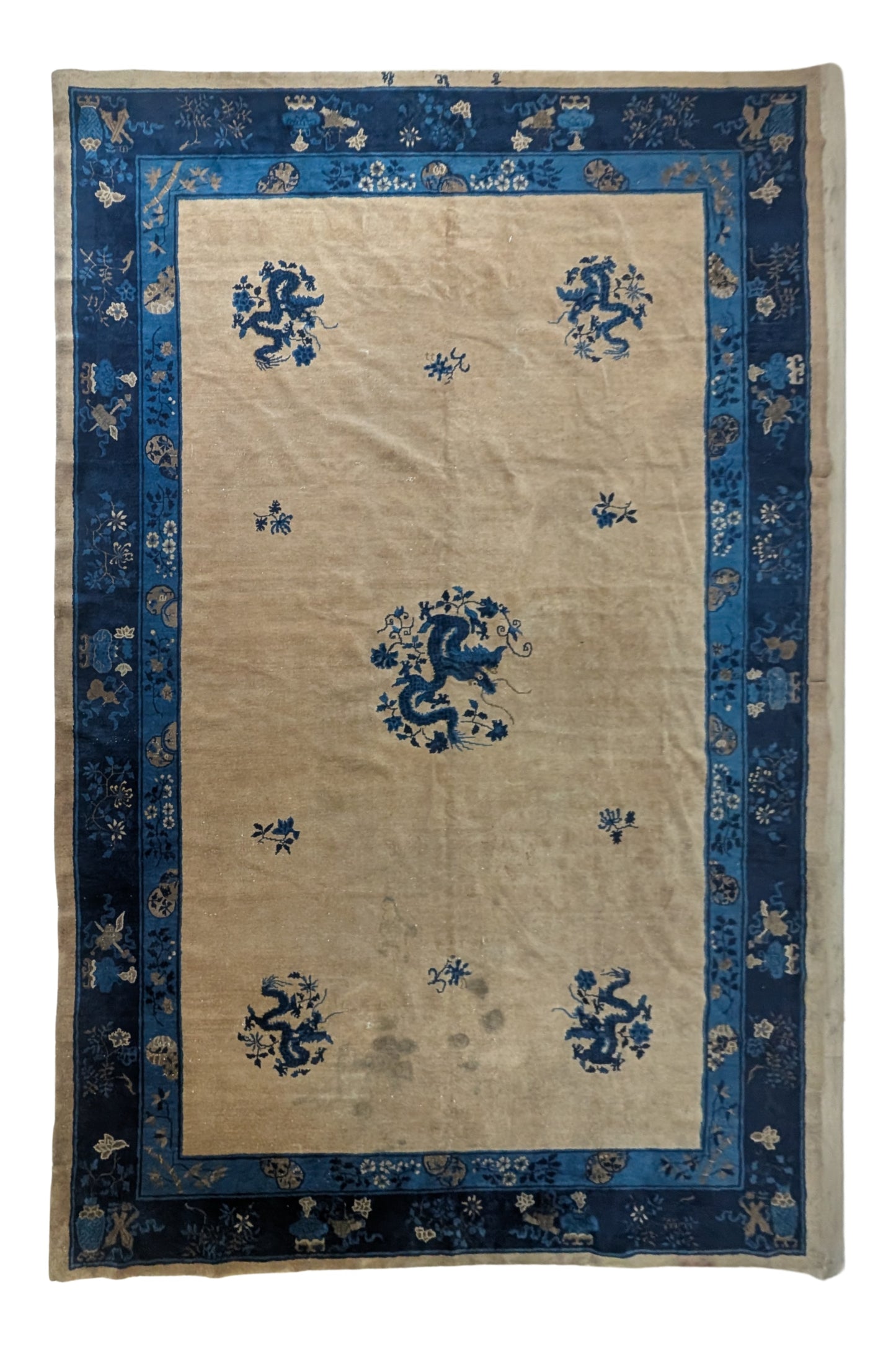 Antique Chinese Peking Rug, 9x13 - "The Five Dragons"