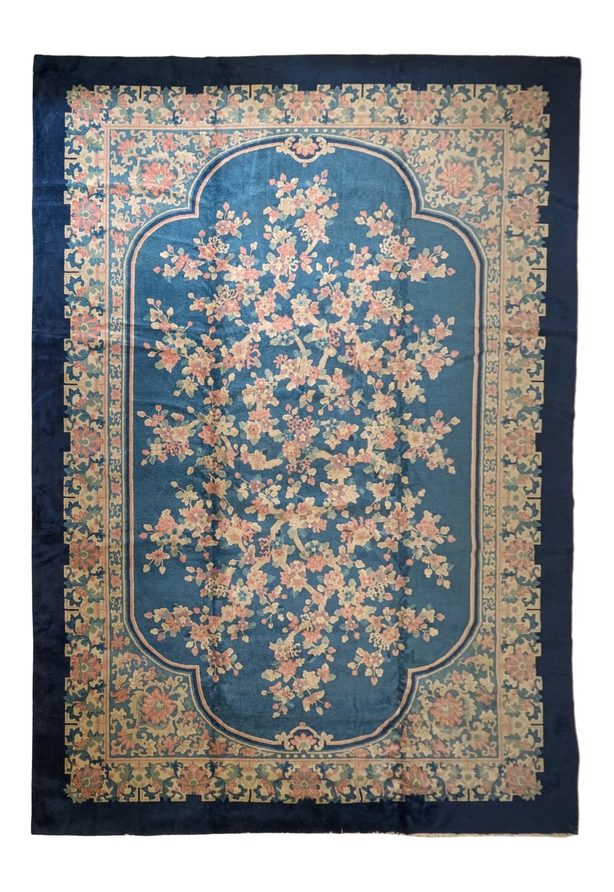Antique Chinese Art Deco Rug, 11x16, "Palace Blossoms at Dusk"