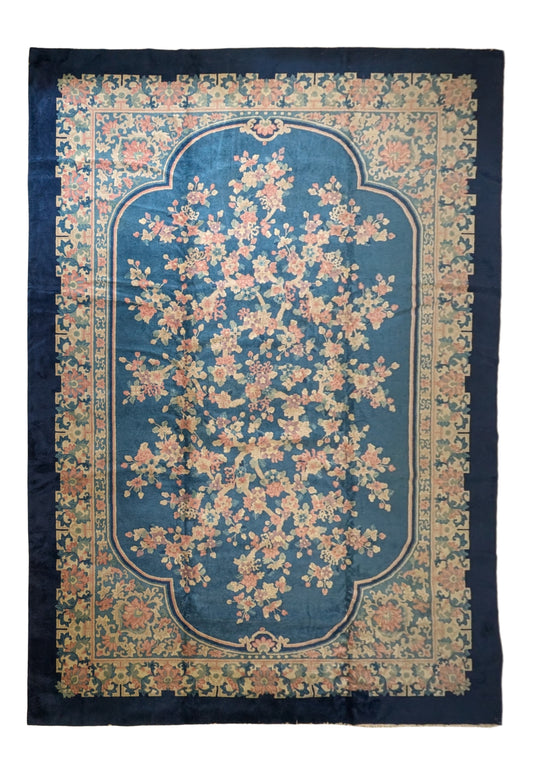 Antique Chinese Art Deco Rug, 11x16, "Palace Blossoms at Dusk"