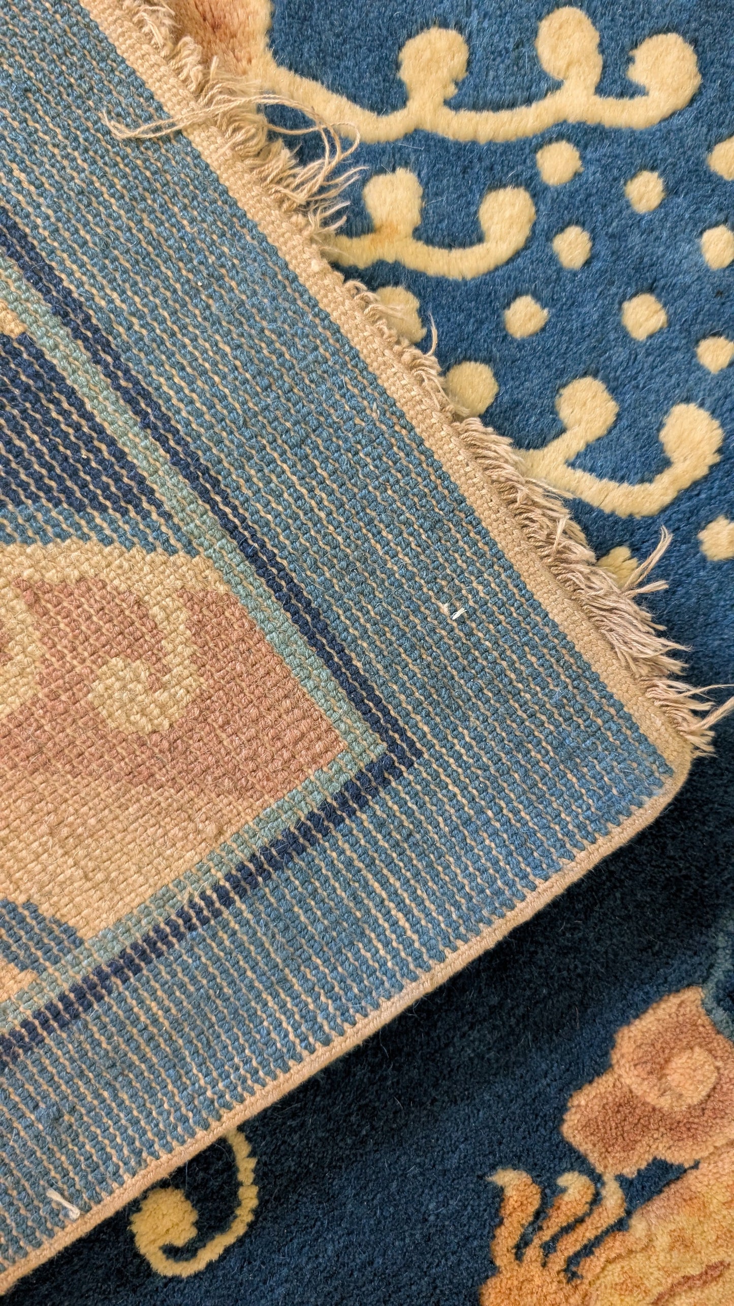 Vintage Chinese Dragon Rug 5x6, "The Heavenly Guardians"