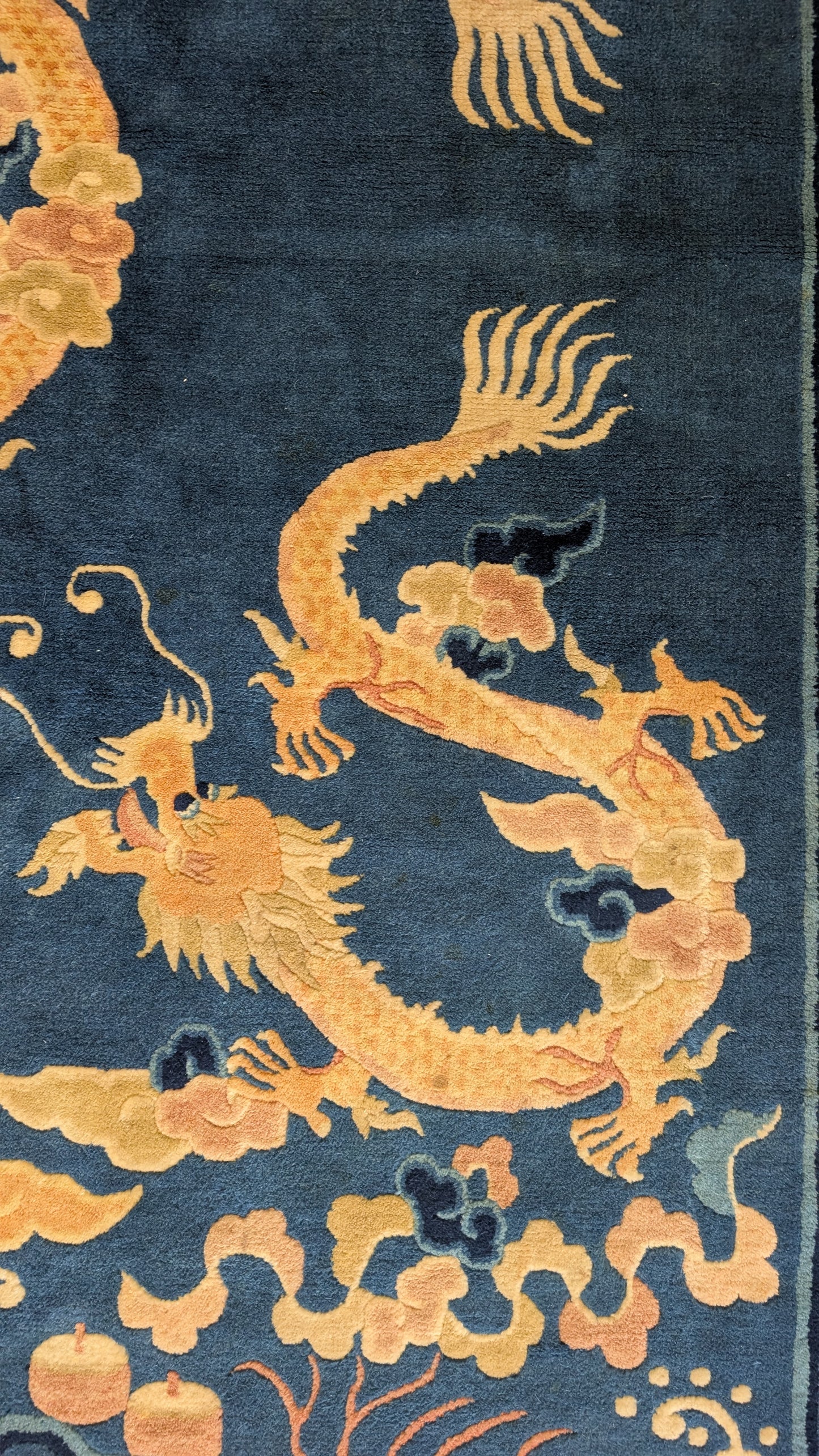 Vintage Chinese Dragon Rug 5x6, "The Heavenly Guardians"