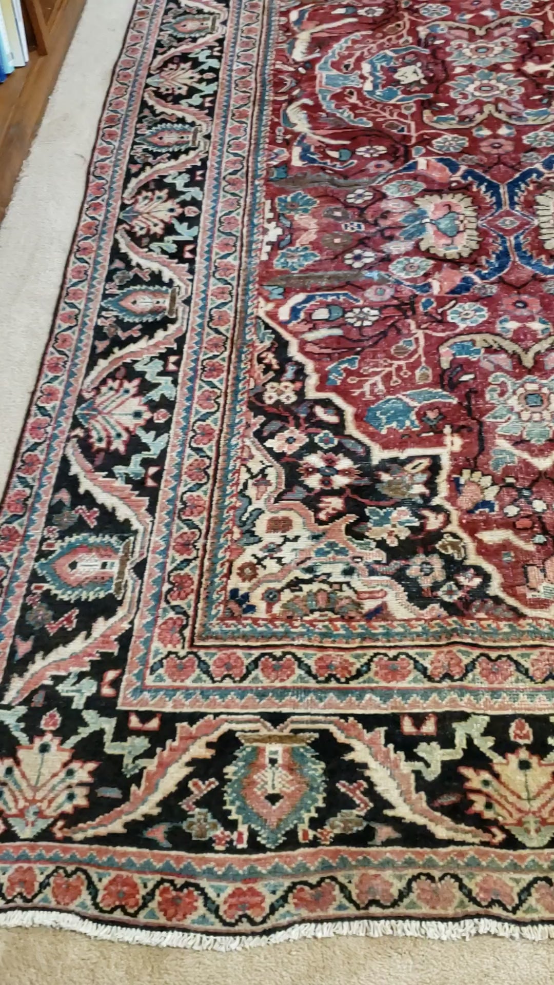 19 inch by 40 inch 1940s fine Persian wool rug medallion - Ruby Lane