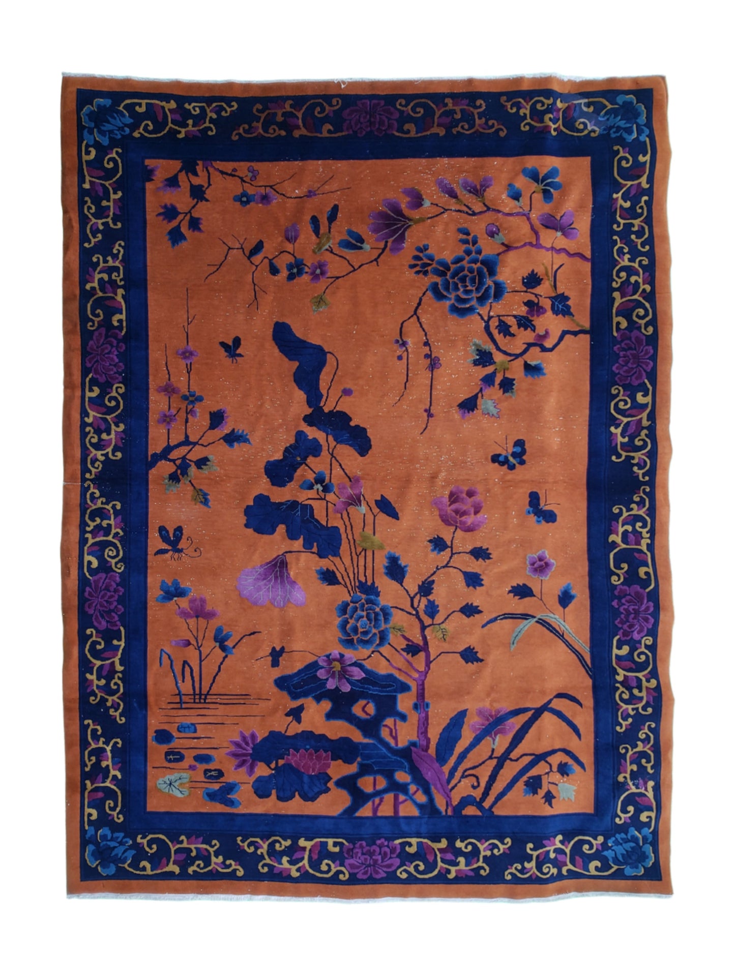 SOLD - Antique Nichols Art Deco Chinese Rug, 8'8"x11'4" - "The Sunrise Garden"