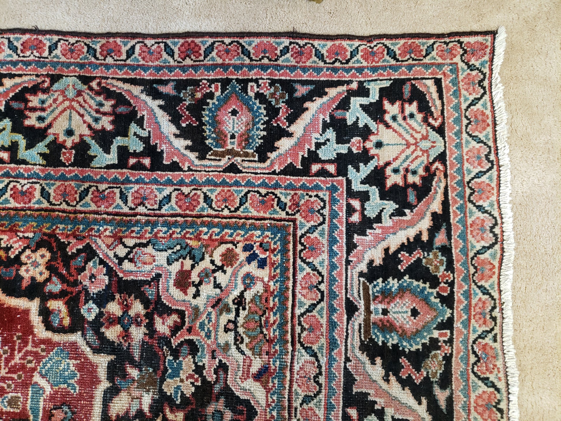 19 inch by 40 inch 1940s fine Persian wool rug medallion - Ruby Lane