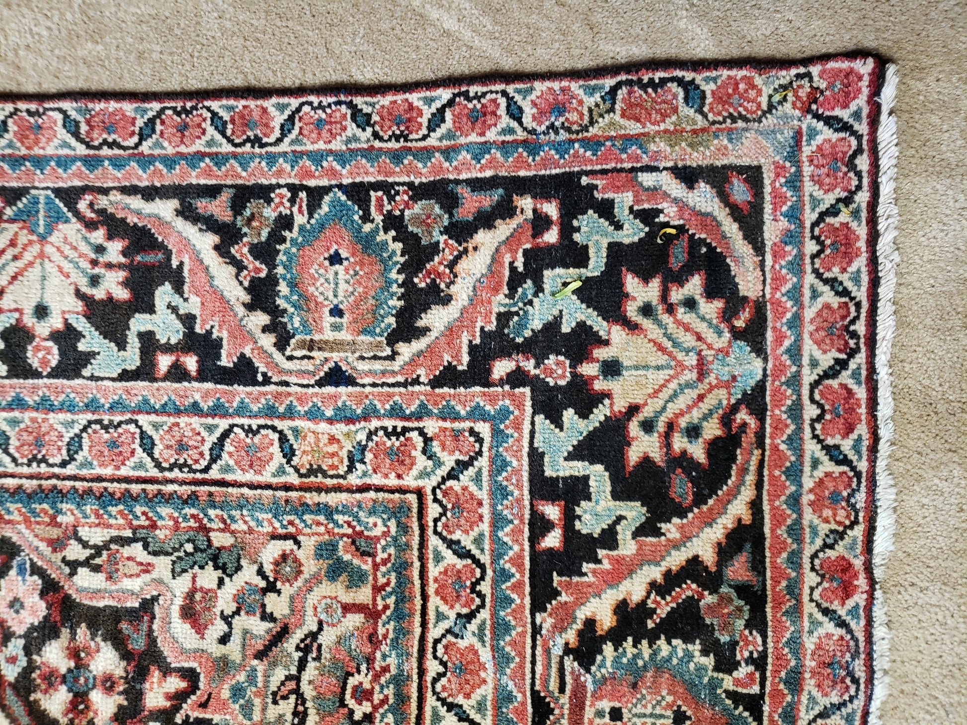 19 inch by 40 inch 1940s fine Persian wool rug medallion - Ruby Lane