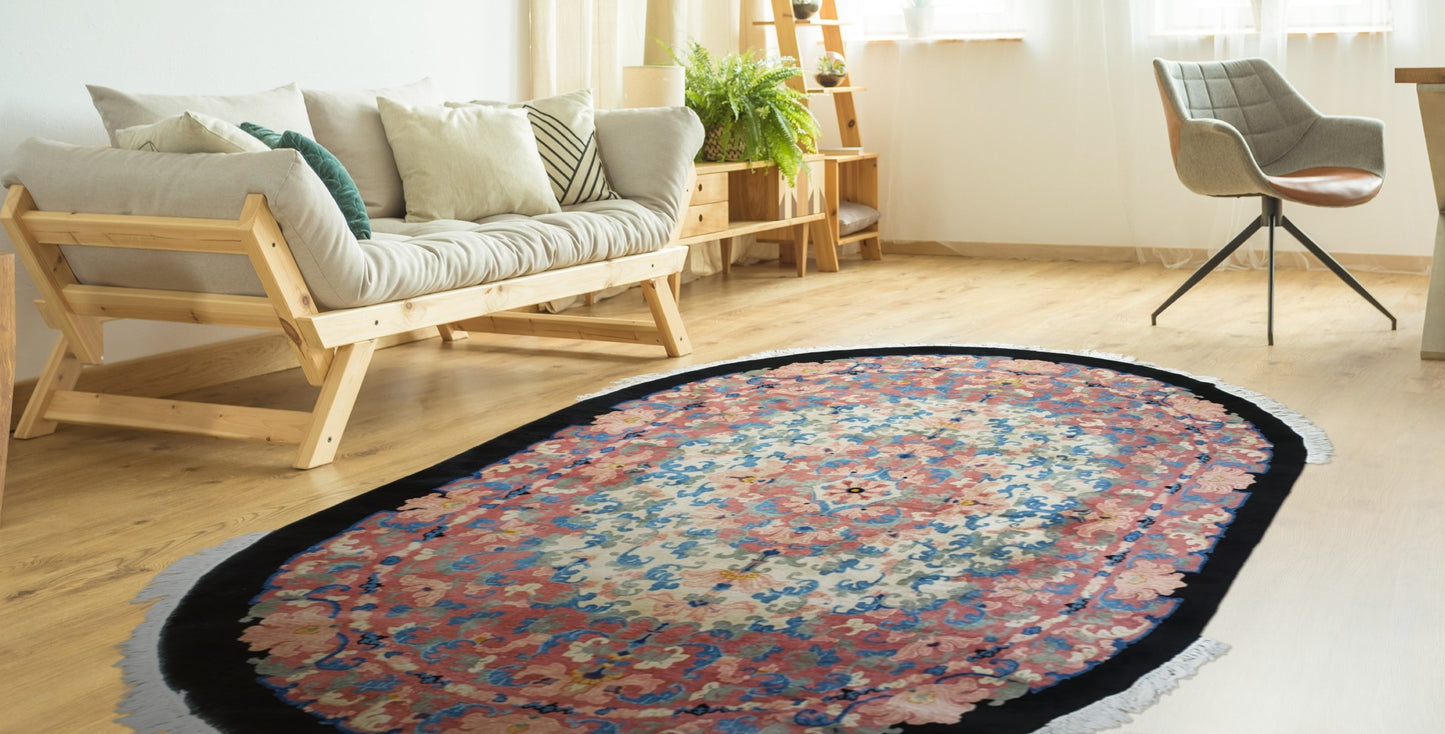 SOLD - Antique Oval Fette Chinese Rug, 7'x10'